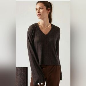 Athleta NWT V-Neck Ribbed Brown Hoodie Size Large